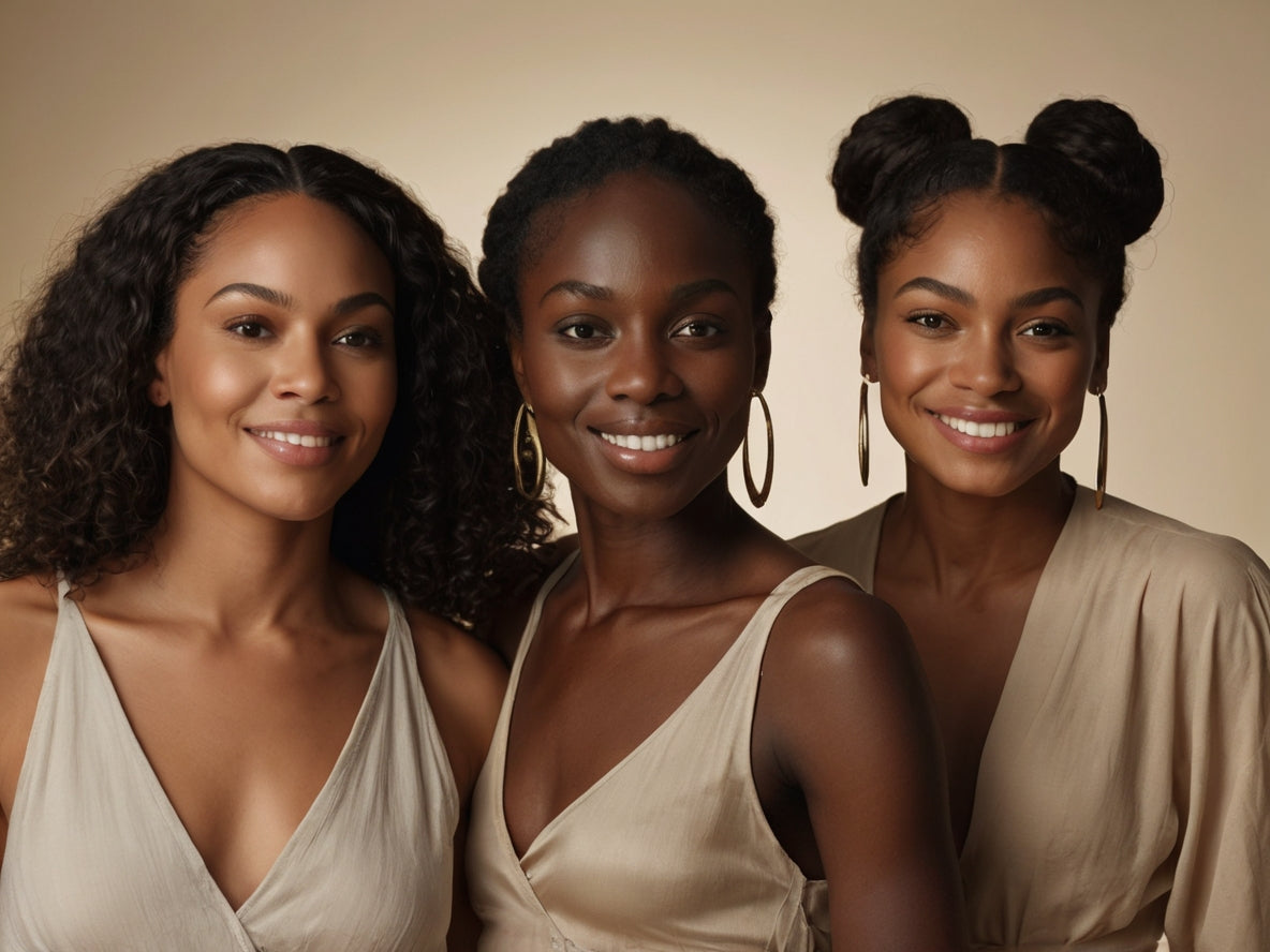 black skin is beutiful : 3 jolies femmes noires avec des peaux de phototypes différents