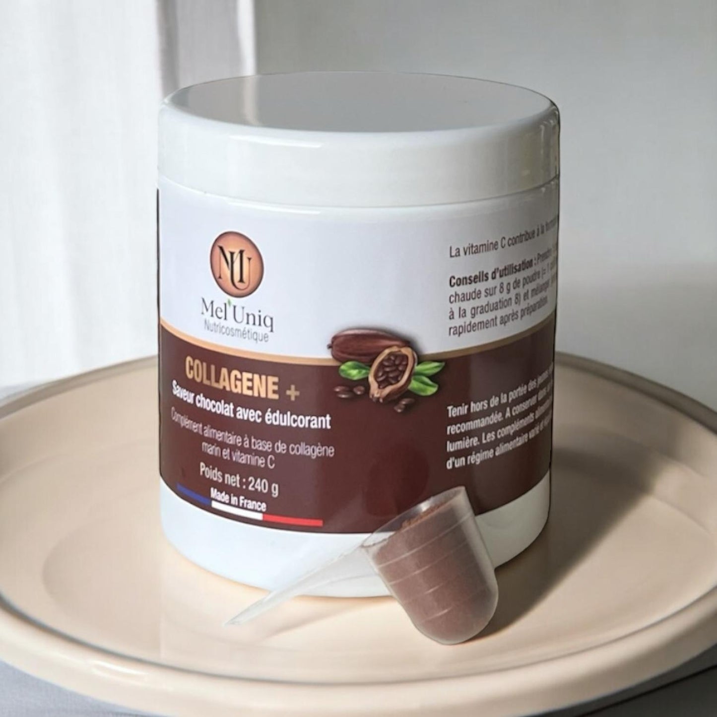 Mel'Uniq - collagène marin - poudre goût chocolat - cuillère doseuse