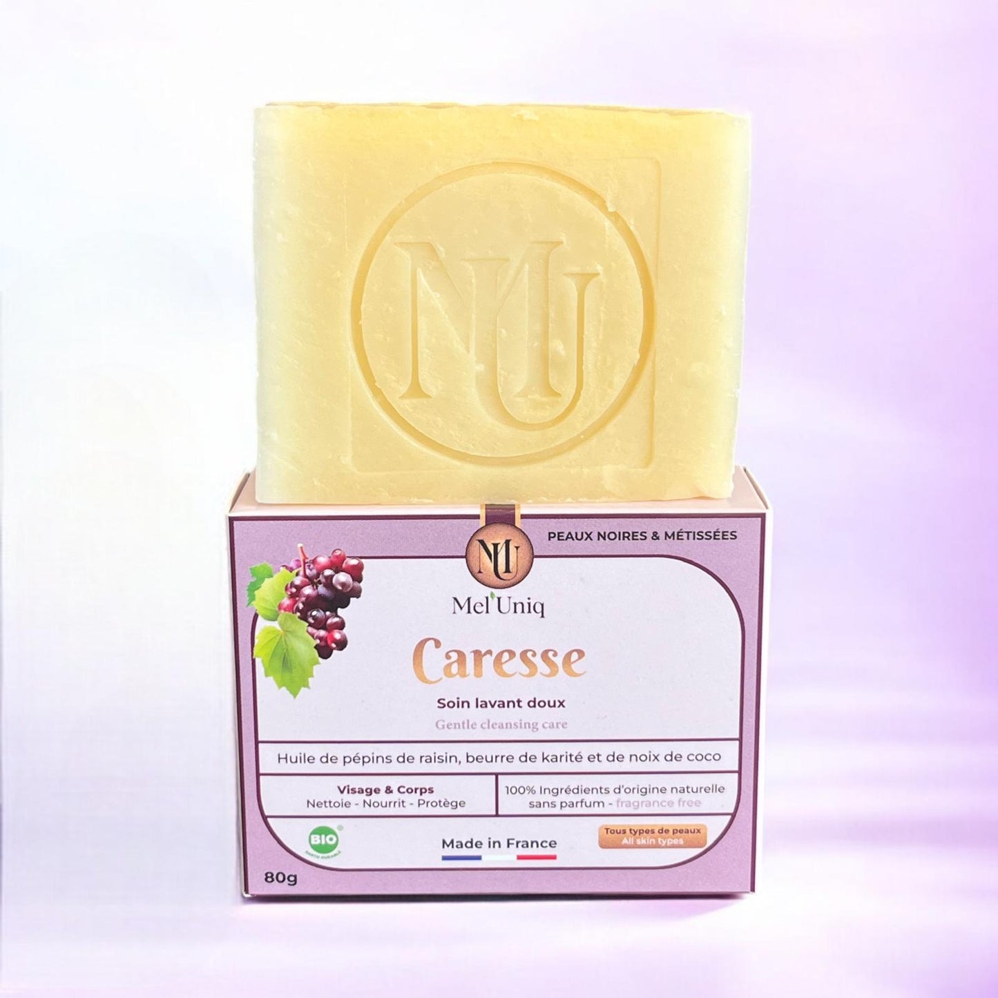 savon Caresse - soin lavant doux sur fond uni