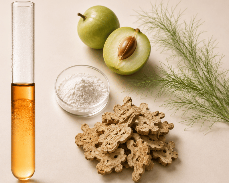 Composition des actifs du sérum bi-phase éclat Mel’Uniq pour peaux noires, mates et métissées